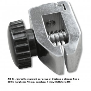 AC 14 - Morsetto standard per prove di trazione e strappo fino a 500 N (larghezza 15 mm, apertura: 4 mm, filettatura: M6)